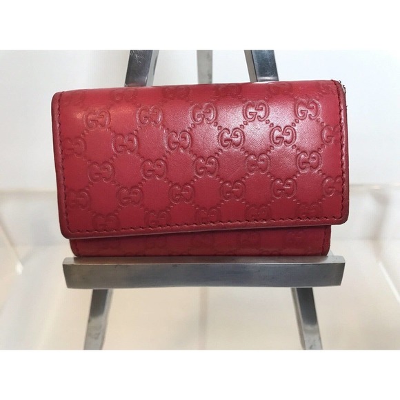 Vintage GUCCI Key Holder, Red with Gold, Micro GG Key & Card case, Guccissima - Picture 3 of 15